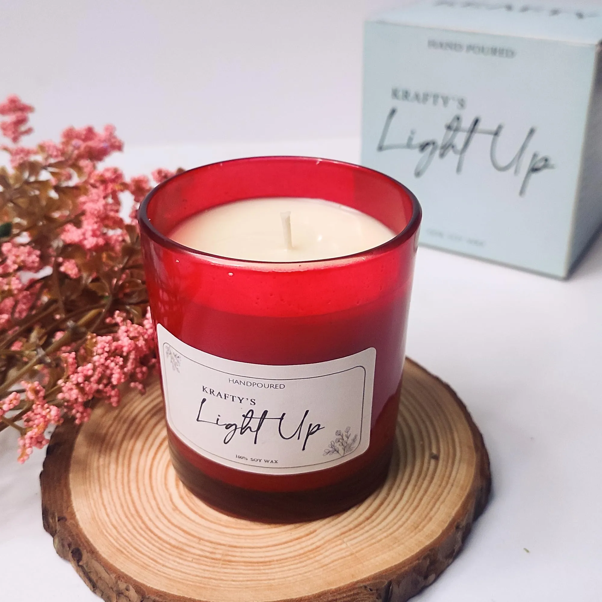 Krafty's Light Up Smoke-Less Ocean Dream Scented Red Colour Candle Jar 150gm, 100-120 Hrs | 100% Soy Wax | Scented Candle for Home Decor | Scented Candles Gift Set| Soy Wax Candles