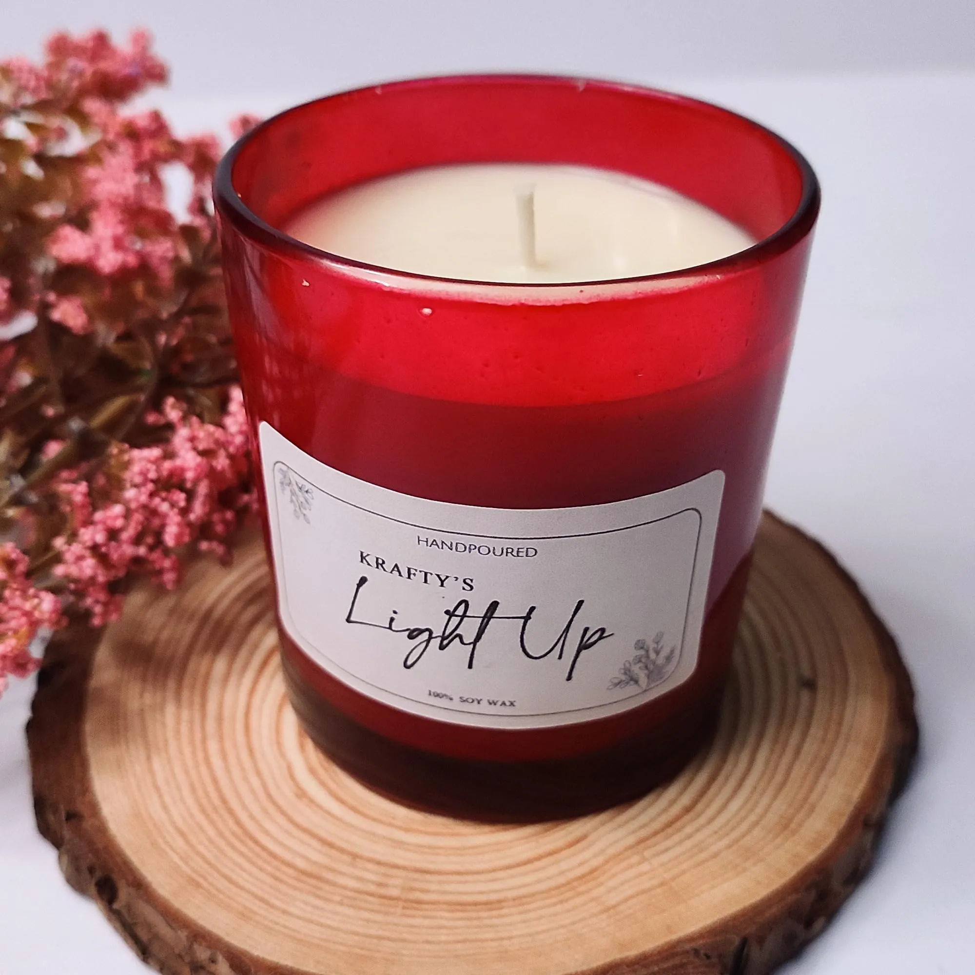 Krafty's Light Up Smoke-Less Ocean Dream Scented Red Colour Candle Jar 150gm, 100-120 Hrs | 100% Soy Wax | Scented Candle for Home Decor | Scented Candles Gift Set| Soy Wax Candles