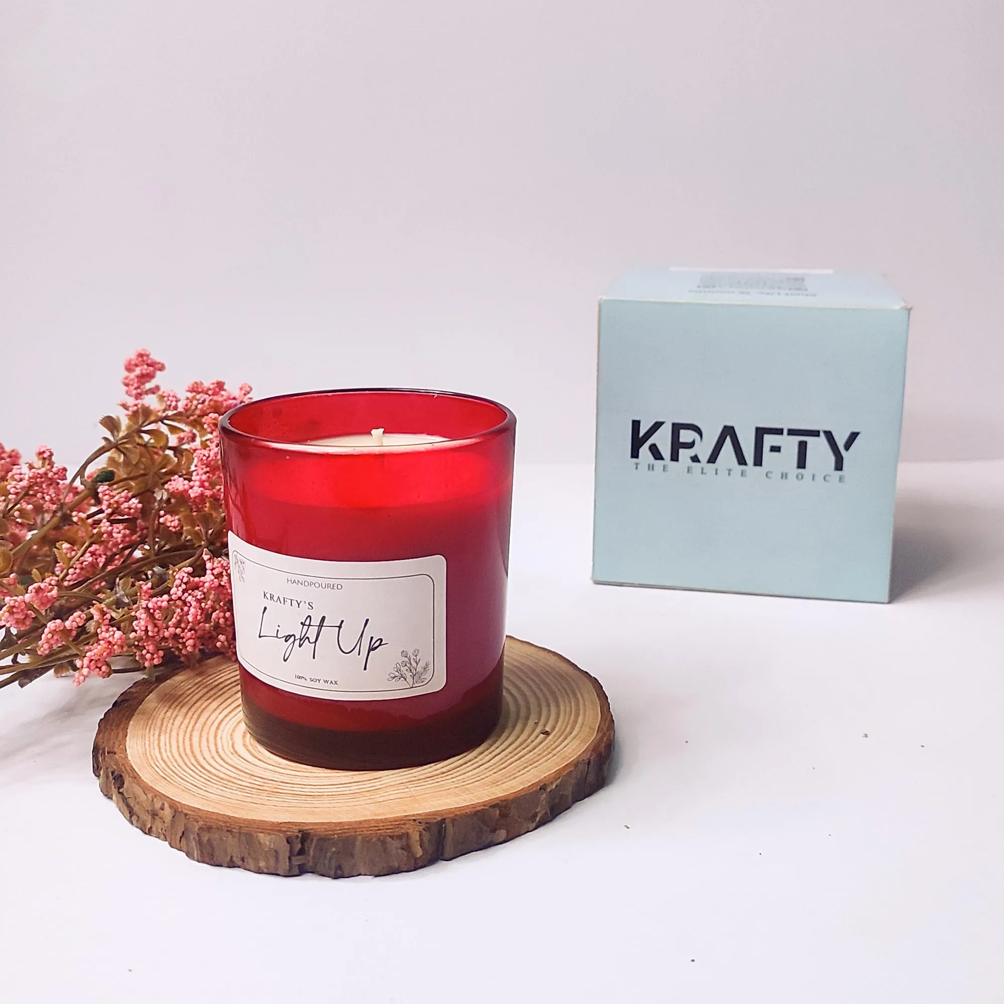 Krafty's Light Up Smoke-Less Ocean Dream Scented Red Colour Candle Jar 150gm, 100-120 Hrs | 100% Soy Wax | Scented Candle for Home Decor | Scented Candles Gift Set| Soy Wax Candles