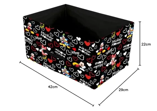 Kuber Industries Disney Mickey Print Non Woven Closet Organizer Box with Handle|Wardrobe Organizer Cube|Easily Collapsible|Size 42 x 29 x 22 CM|Pack of 2 (Black)-KUBMART16027