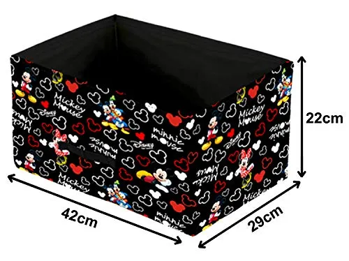 Kuber Industries Disney Mickey Print Non Woven Closet Organizer Box with Handle|Wardrobe Organizer Cube|Easily Collapsible|Size 42 x 29 x 22 CM|Pack of 2 (Black)-KUBMART16027