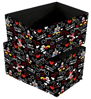 Kuber Industries Disney Mickey Print Non Woven Closet Organizer Box with Handle|Wardrobe Organizer Cube|Easily Collapsible|Size 42 x 29 x 22 CM|Pack of 2 (Black)-KUBMART16027