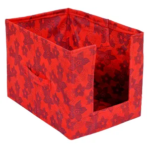 Kuber Industries Saree Organizer for Wardrobe/Closet Storage Box and Clothing Organiser for Women Clothes With Metalic Flower Print- Pack of 2 (Red)