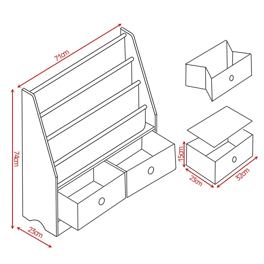 Levede Wooden Kids Children Bookcase Bookshelf Toy Organiser Storage Bin Rack