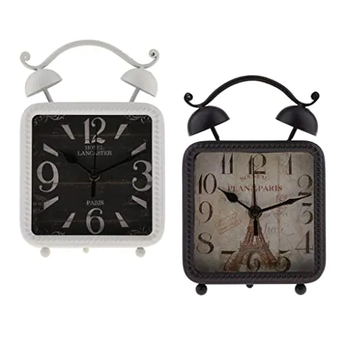 Lina Trading Retro Style Shabby Iron Clock Home Desk Table Clock Ornament White