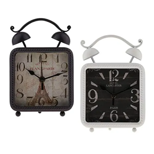 Lina Trading Retro Style Shabby Iron Clock Home Desk Table Clock Ornament White