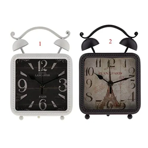 Lina Trading Retro Style Shabby Iron Clock Home Desk Table Clock Ornament White