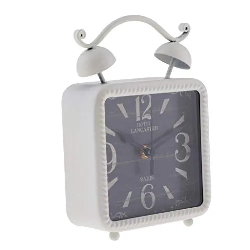 Lina Trading Retro Style Shabby Iron Clock Home Desk Table Clock Ornament White