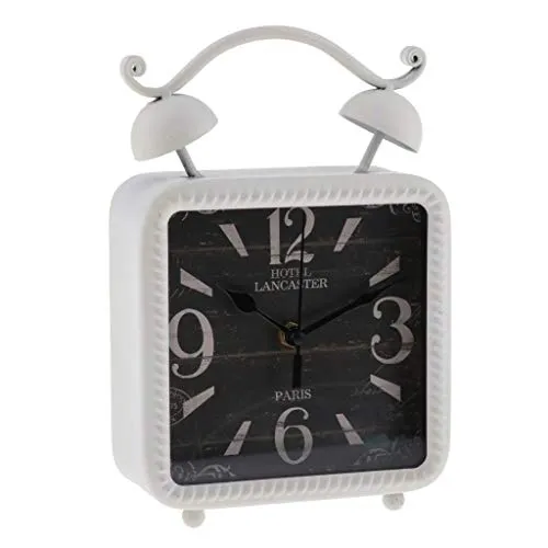 Lina Trading Retro Style Shabby Iron Clock Home Desk Table Clock Ornament White