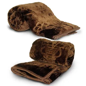 Little India Rich Look Floral Embossed Single Blanket - Coffee Brown, Set of 2 (DLI4SBK1112)