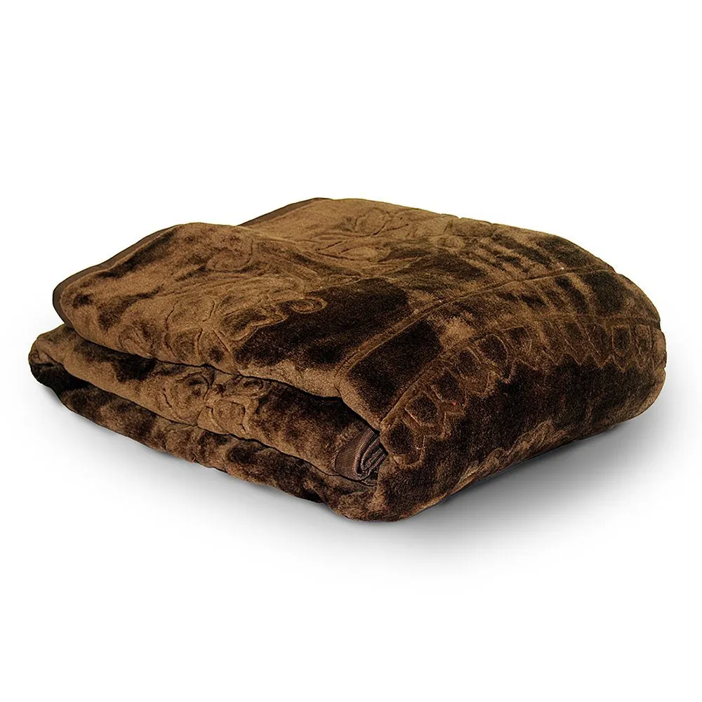 Little India Rich Look Floral Embossed Single Blanket - Coffee Brown, Set of 2 (DLI4SBK1112)