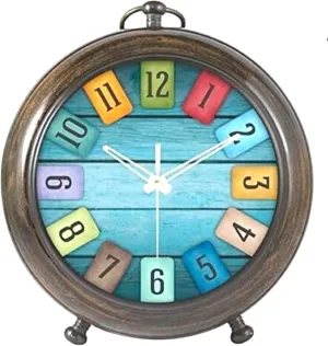 MAGNE NAUTICAL || Table Desk Clock Antique Style Wooden dial 4 inch Color Brown Office Home Decor Wedding Gift Bedroom Living Room Clock (Multicolor Dial 6inch)