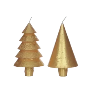 METALLIC TREE CANDLE GOLD H12X7CM