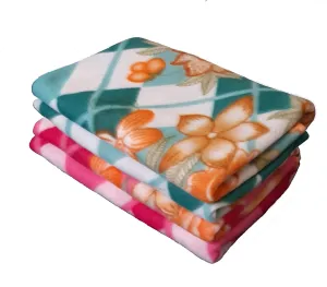 NAVRUDRA® All Season Miltipurpose Polar Fleece Blanket Combo| Assorted Multicolour Lightweight Blanket | Set of 2, 60x90 inches (Green/Pink)