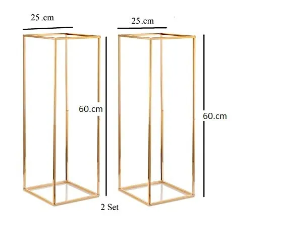 New Mark Impex Pack of 2 Gold Colour Without Flower vases for Wedding Centerpiece Tables, Metal Flower Floor vase Column, Flower Stand, 40 cm high Geometric Flower vase, Square Shape.