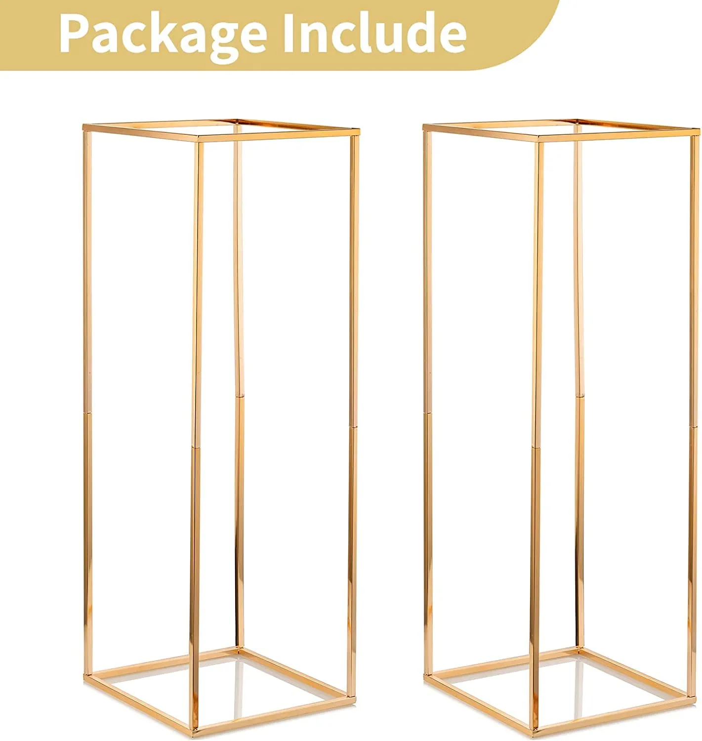 New Mark Impex Pack of 2 Gold Colour Without Flower vases for Wedding Centerpiece Tables, Metal Flower Floor vase Column, Flower Stand, 40 cm high Geometric Flower vase, Square Shape.