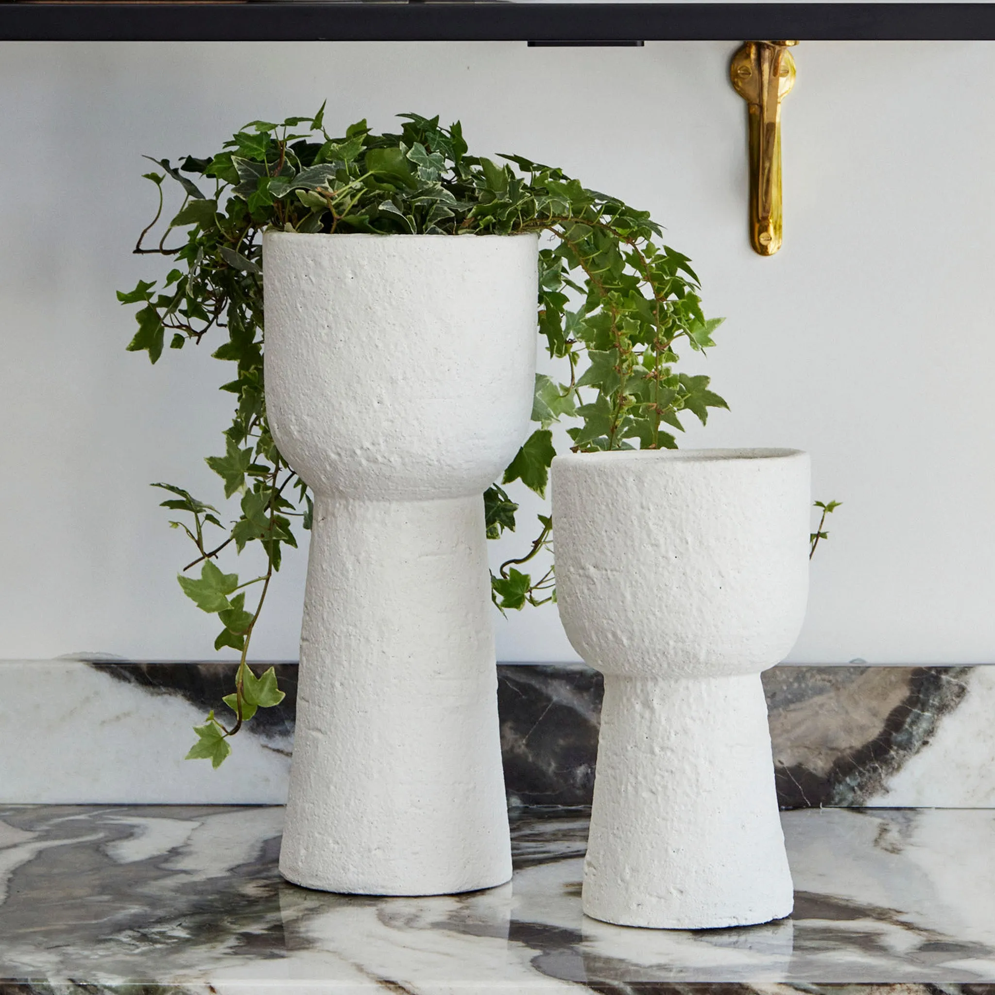 Nico Tall Rustic Planter in White