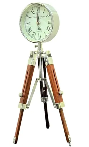 NIDA ART Wooden Table Clock & Roman Number Clock Floor Standing Adjustable Tripod Decor Office,Studio