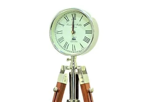 NIDA ART Wooden Table Clock & Roman Number Clock Floor Standing Adjustable Tripod Decor Office,Studio