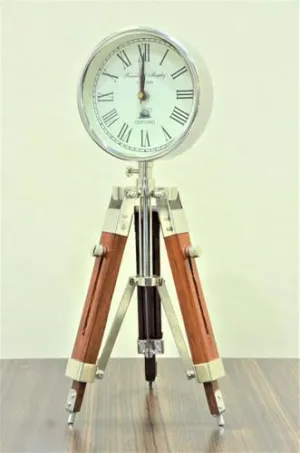 NIDA ART Wooden Table Clock & Roman Number Clock Floor Standing Adjustable Tripod Decor Office,Studio