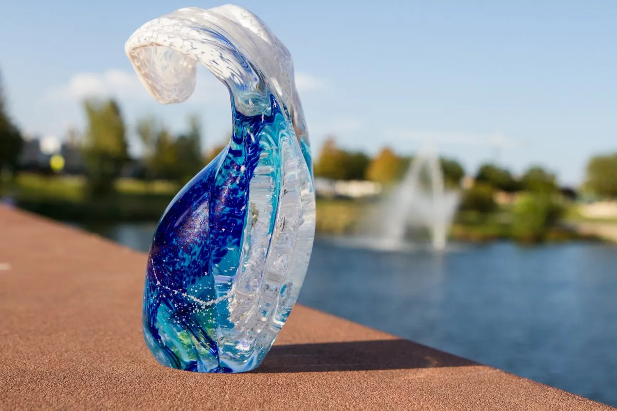 Ocean Wave Paperweight with Cremation Ash