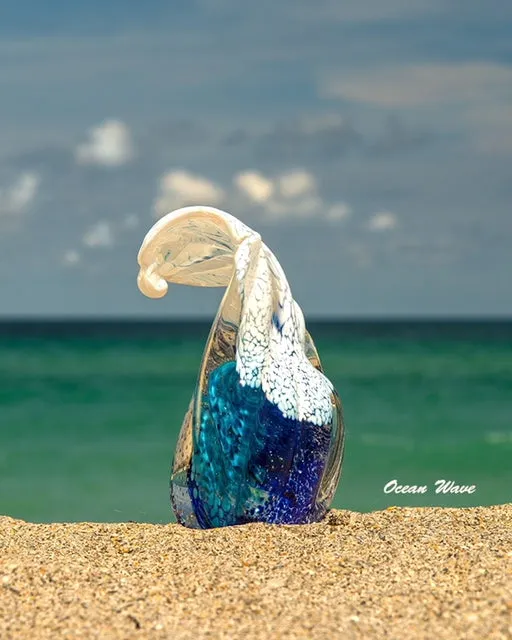 Ocean Wave Paperweight with Cremation Ash