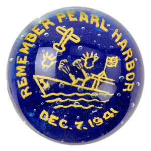 Original U.S. “Remember Pearl Harbor” 1 ½ Pound Glass Paperweight by the Famed Gentile Glass of Star City, West Virginia