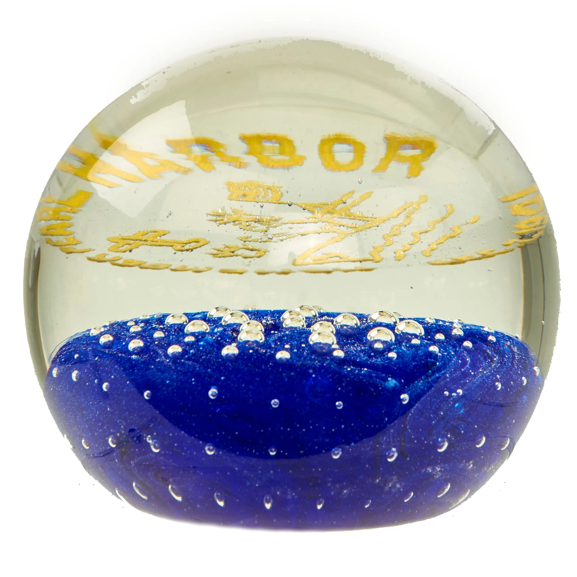 Original U.S. “Remember Pearl Harbor” 1 ½ Pound Glass Paperweight by the Famed Gentile Glass of Star City, West Virginia