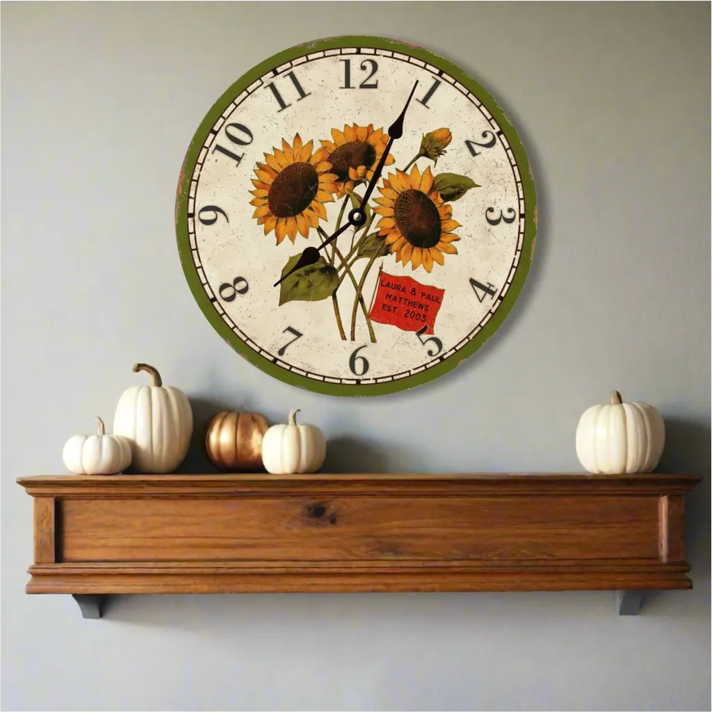 Personalized Sunflower Clock- Sunflower Wall Clock