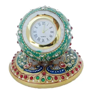 PINKWOOD CRAFT Round Table Clock Rameshwaram Marble® Traditional Rajasthani Minakari Work for Home Decoration Festive Season Gift Christmas New Year Gift