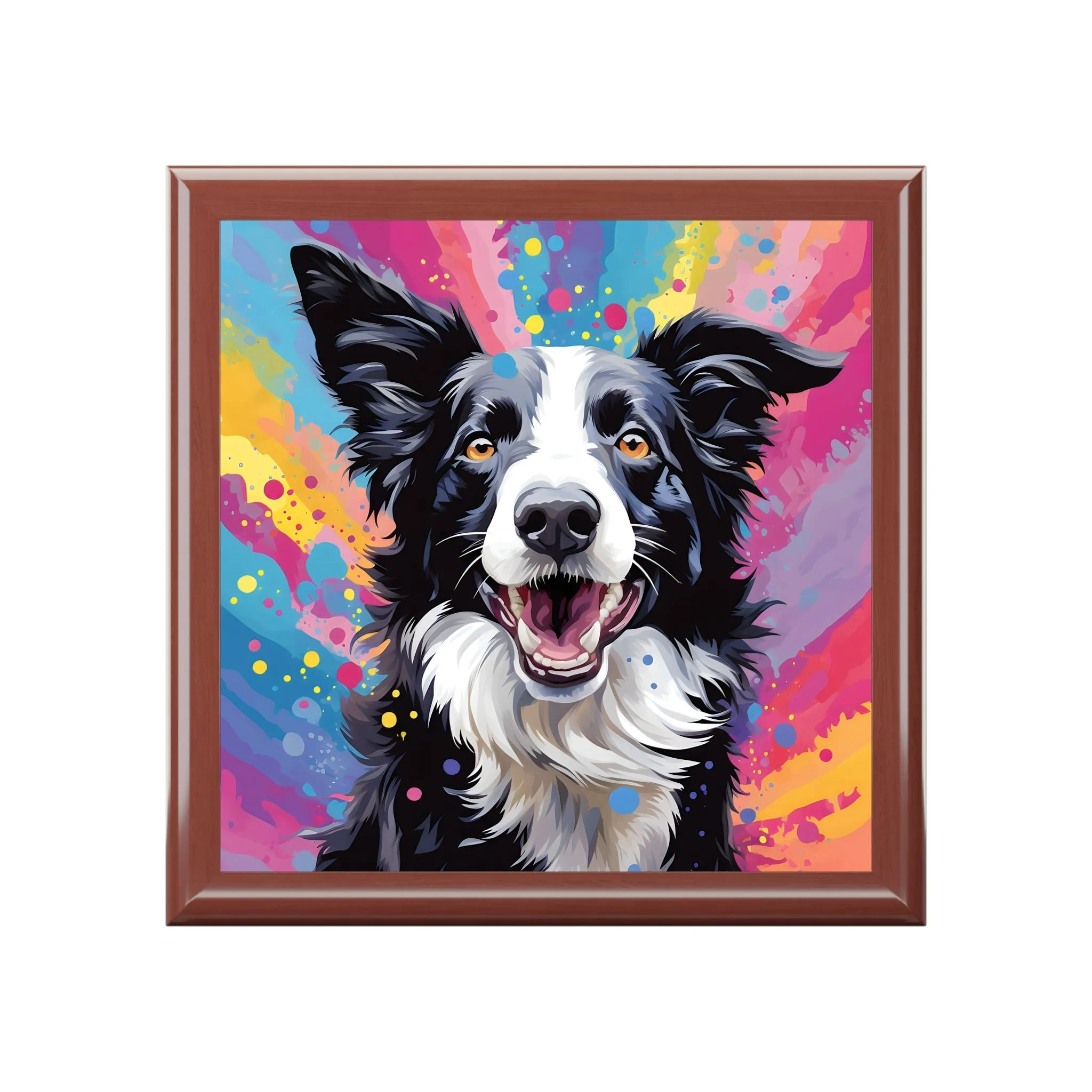 Pop Art Laughing Border Collie Art Print Gift and Jewelry Box