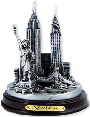 PWNY03 NY Mini City on 5" Wood Base Silver