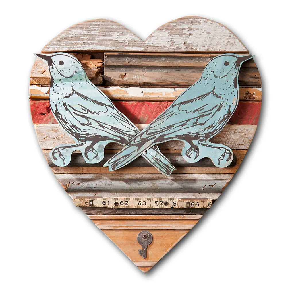 RESCUED WOOD CONSTRUCTION (LOVEBIRD), RUSTIC original mixed media wall art