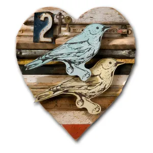 RESCUED WOOD CONSTRUCTION (LOVEBIRD), RUSTIC original mixed media wall art