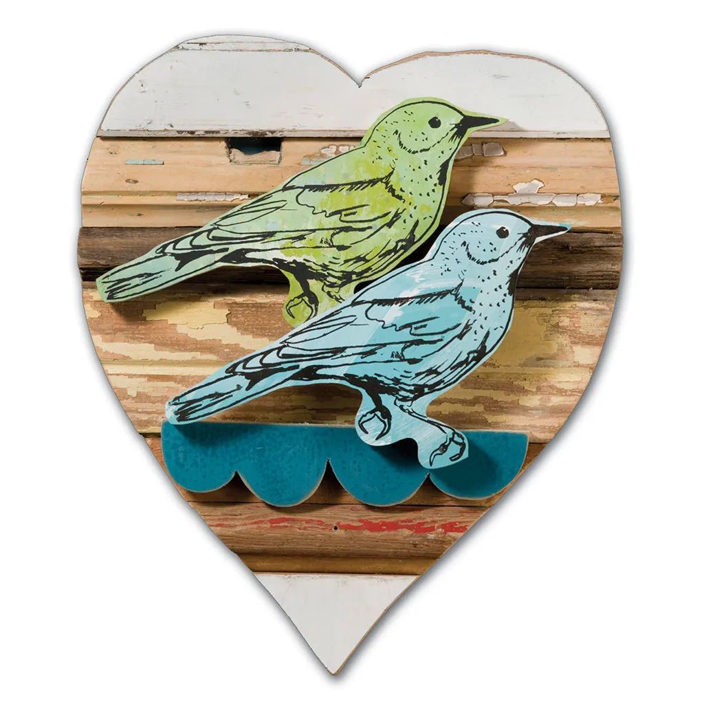 RESCUED WOOD CONSTRUCTION (LOVEBIRD), RUSTIC original mixed media wall art