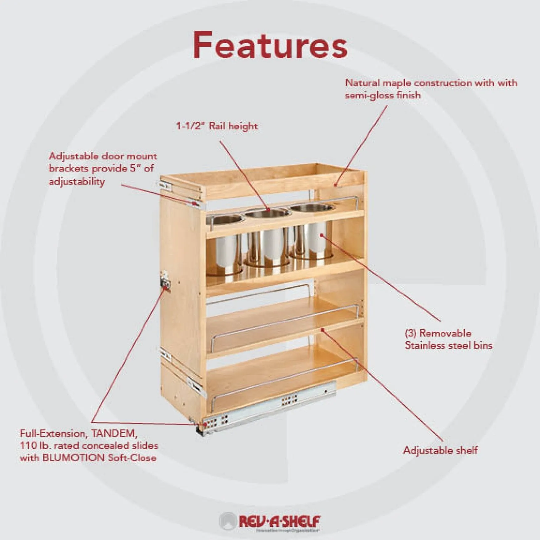 Rev-A-Shelf 10" Frameless Side Mount Utility Base Organizer 449UT-BCSC-10C