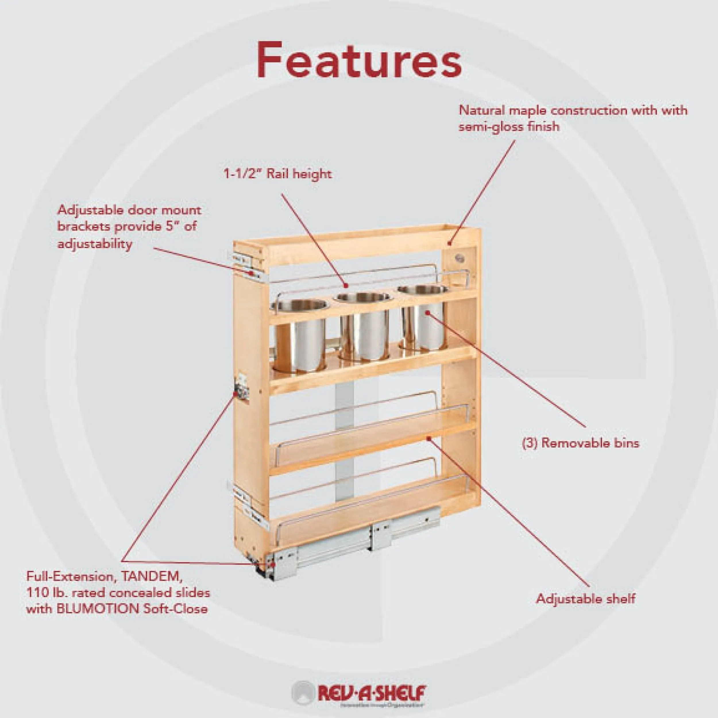 Rev-A-Shelf 5" SIDE MOUNT UTILITY BASE ORGANIZER 449UT-BCSC-5C