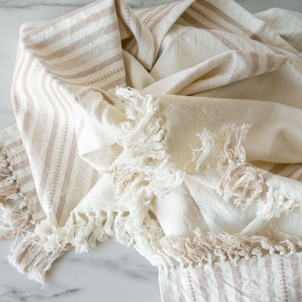 Sandy Stripe Throw Blanket with Tassel