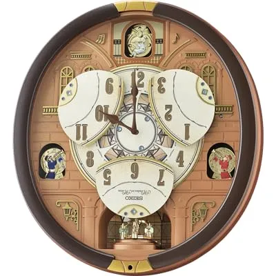 SEIKO Decorative Melodies in Motion Chime Metallic Dark Brown Oval Plastic Home Decor Analog Musical Wall Clock with One Way Rotating Showpiece (Size: 39 x 9.5 x 43.5 CM | Weight: 2330 Gram) QXM601BT