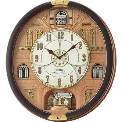 SEIKO Decorative Melodies in Motion Chime Metallic Dark Brown Oval Plastic Home Decor Analog Musical Wall Clock with One Way Rotating Showpiece (Size: 39 x 9.5 x 43.5 CM | Weight: 2330 Gram) QXM601BT