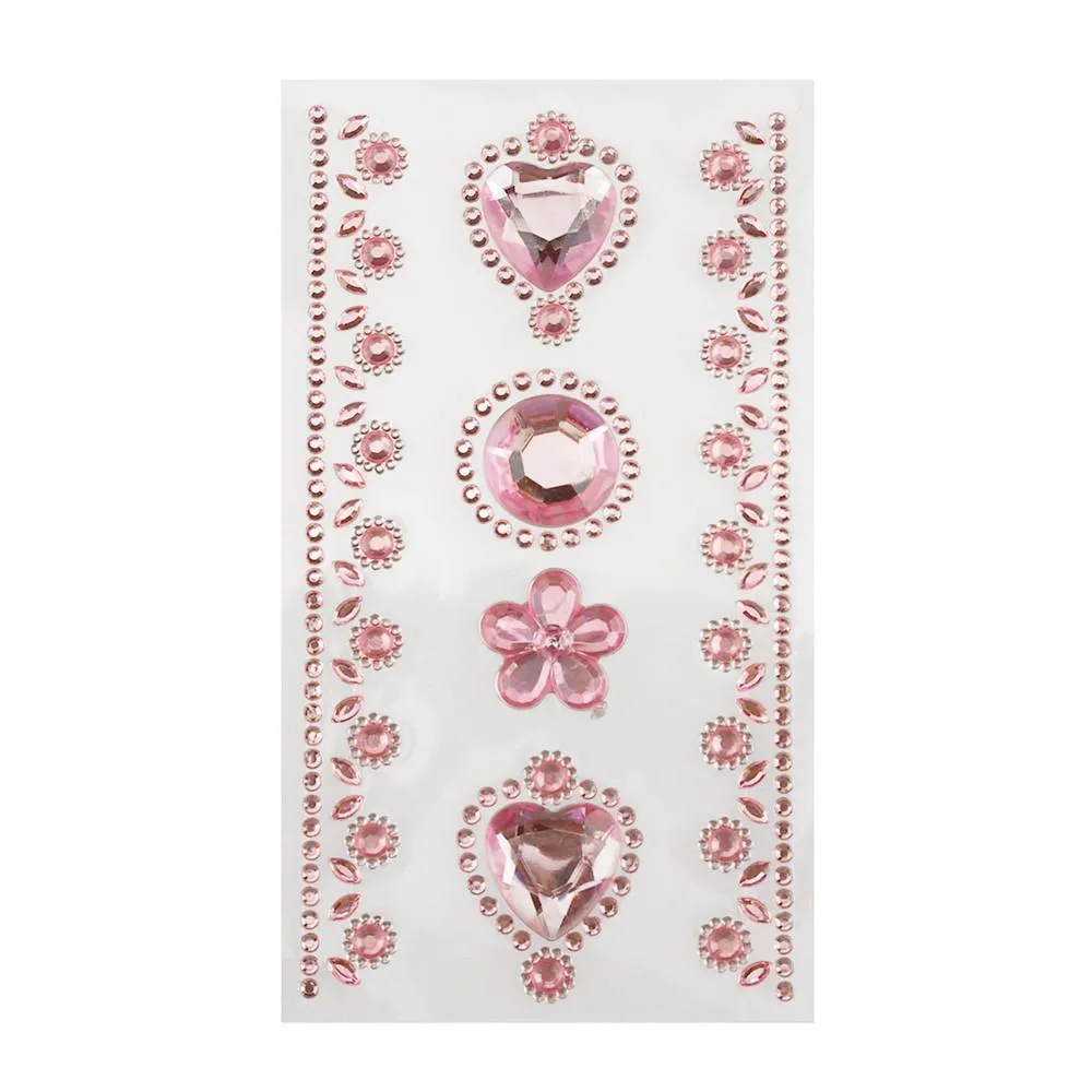 Self-Adhesive Rhinestone Stickers, Circle/Flower/Hearts, 6-count