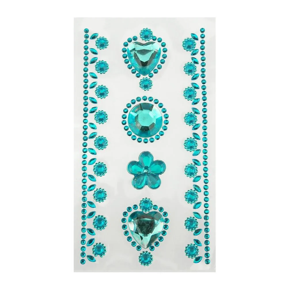 Self-Adhesive Rhinestone Stickers, Circle/Flower/Hearts, 6-count