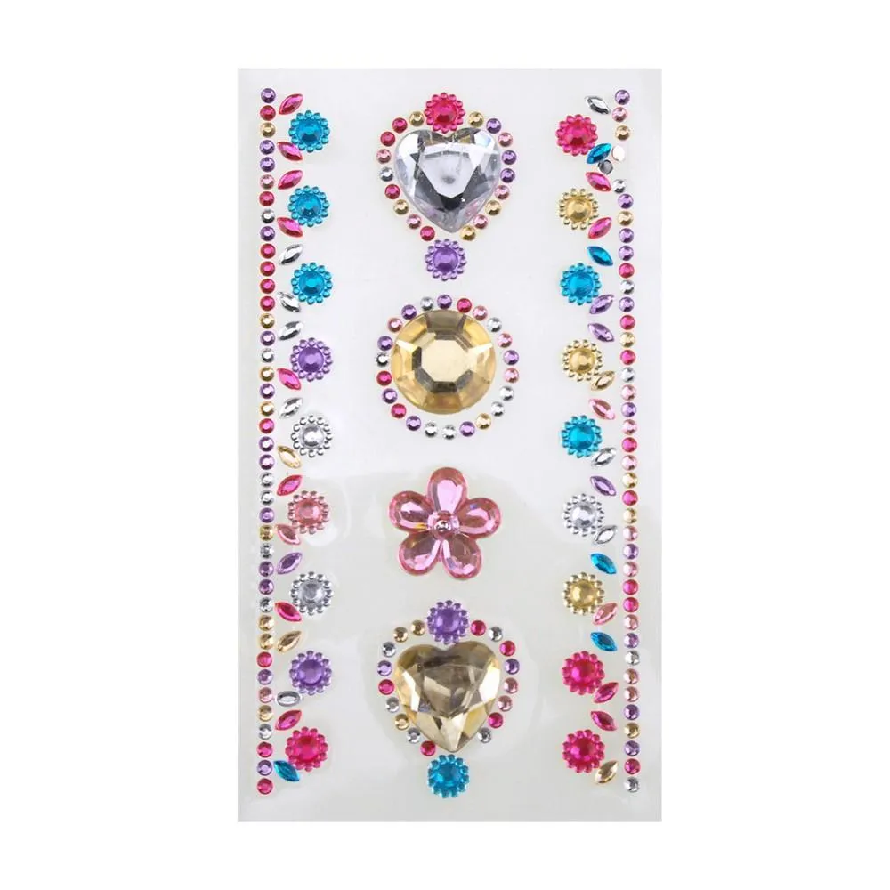 Self-Adhesive Rhinestone Stickers, Circle/Flower/Hearts, 6-count