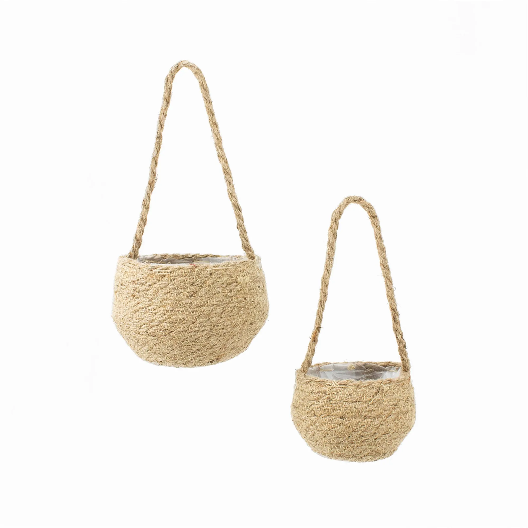 Set of 2 Natural Woven Hanging Planters