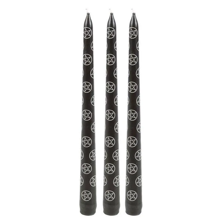 Set of 3 Black Magic Pentagram Taper Candles