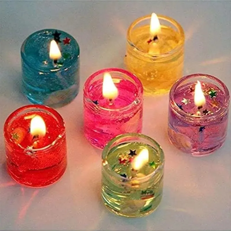 Smokeless Decorated Mini Cute Little Glass Jelly Gel Small Candles Diya for Home Decor, Diwali Decoration (24)