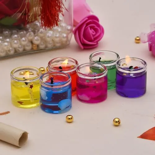 Smokeless Decorated Mini Cute Little Glass Jelly Gel Small Candles Diya for Home Decor, Diwali Decoration (24)