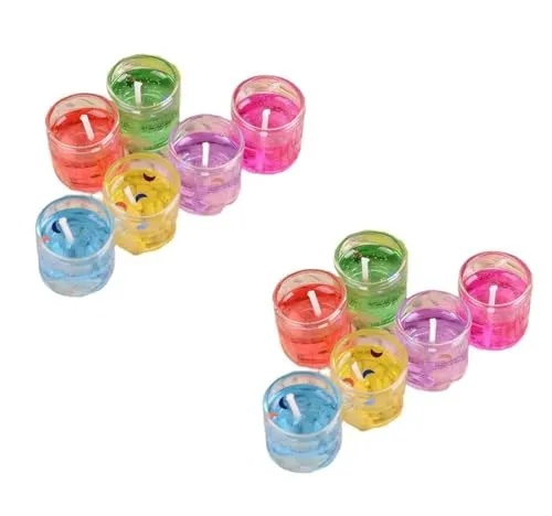 Smokeless Decorated Mini Cute Little Glass Jelly Gel Small Candles Diya for Home Decor, Diwali Decoration (24)