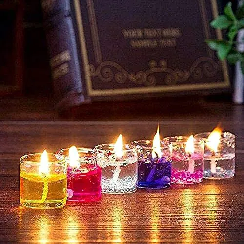 Smokeless Decorated Mini Cute Little Glass Jelly Gel Small Candles Diya for Home Decor, Diwali Decoration (24)