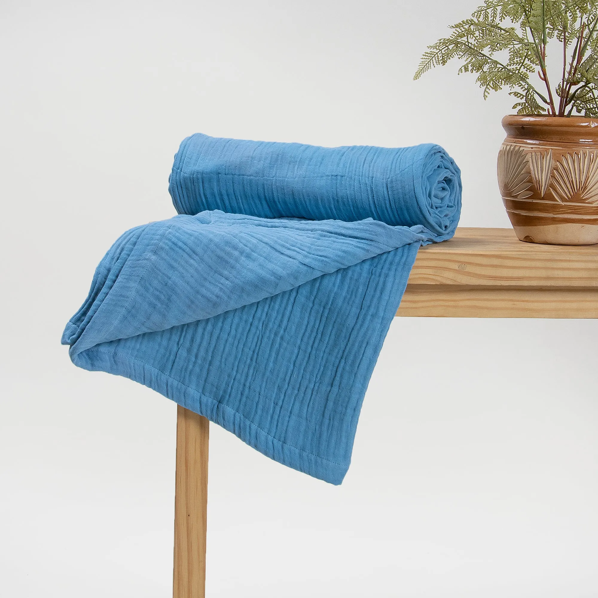 Softest Solid Blue Gauze Throw Blanket